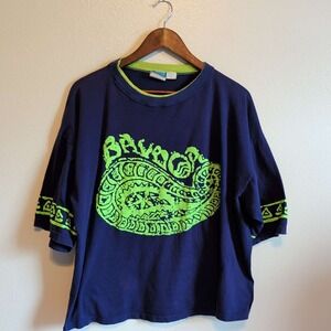 VTG Balboa Graphic T-Shirt Mens XL Navy Blue Neon Green Vintage Oversized